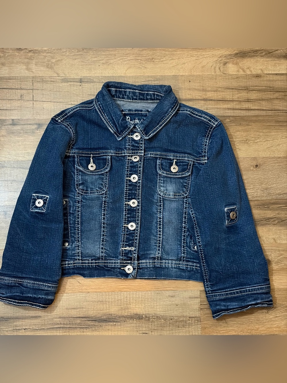 Amethyst Jeans Indigo Denim Crop Jacket with White Topstitch Sz S
